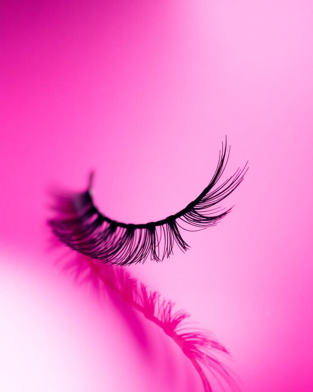 Dramatic custom false eyelash on a glossy fuchsia background